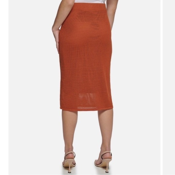 Calvin Klein Mesh Knit Pencil Coordinating Midi Skirt Terra L EUC - Picture 7 of 16